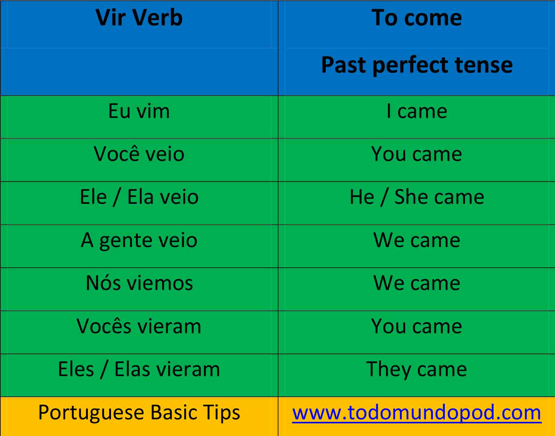 Vir verb conjugation in Portuguese - past perfect tense